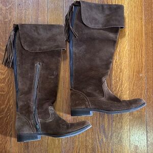 Frye suede tall boots with fringe accent